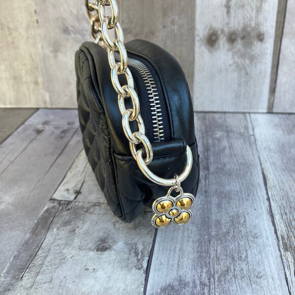 Brighton Mini Purse Handbag Black Quilted Leather Chain Zipper Preppy Minimalist - Picture 5 of 13
